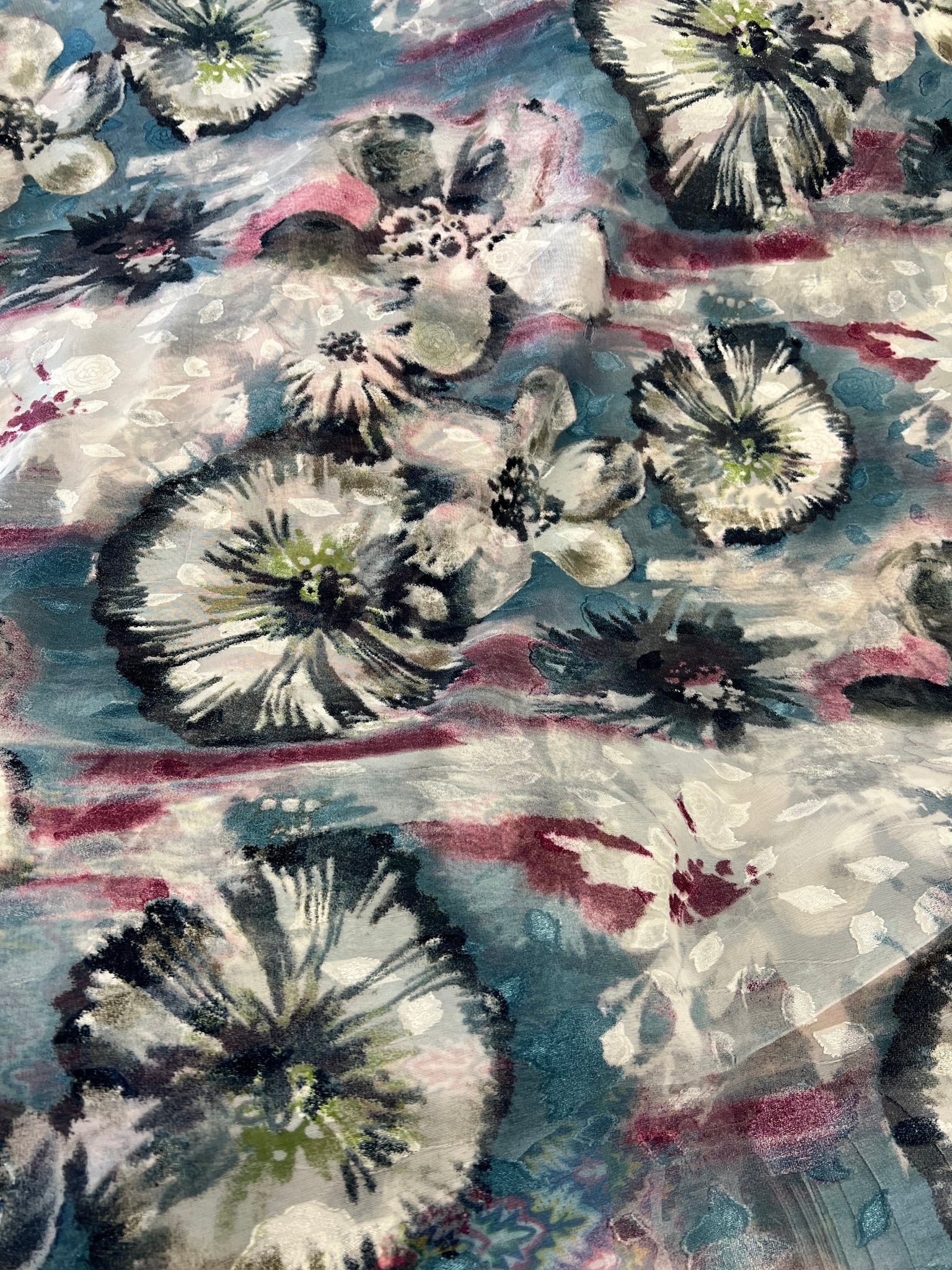 Shiny Floral Textured Printed Chiffon Dress Fabric - T9 Fabrics
